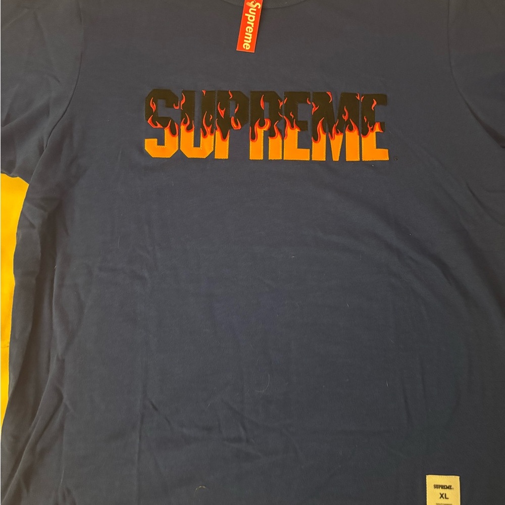 Supreme Men's Navy Tee with Flame Logo